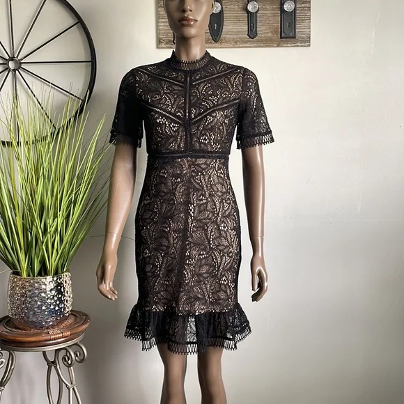 Bardot | Dresses | Bardot Black Nude Lace Cocktail Party Dress Size 6s |  Poshmark
